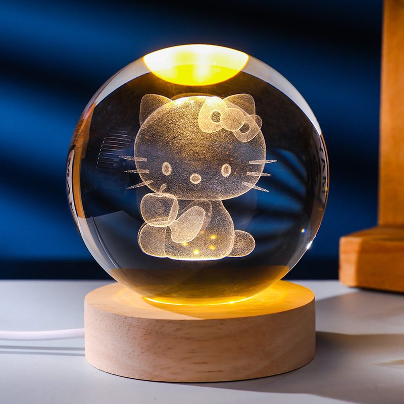 Escultura interior 3d bola de cristal transfronteriza luz de noche base de madera maciza decoración literaria pareja compañeros de clase cumpleaños regalo creativo