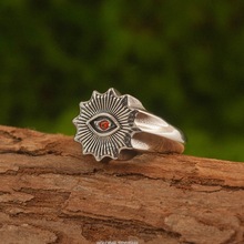 千叶复古暗黑系红宝石全视之眼印章戒指男潮大码泰银食指开口戒指