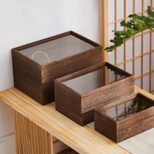Wooden Transparent Tea Tea Cup Storage Box with Lid Japanese-style Desktop Compartment Jewelry Hand-held Display Storage Box