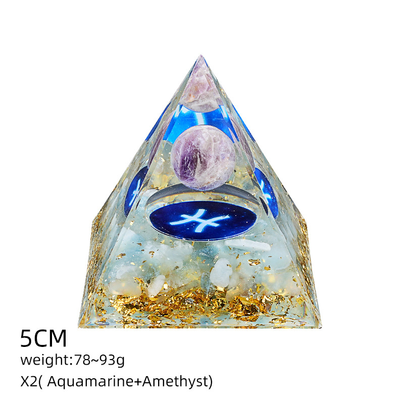 X2紫晶+海蓝宝碎石（双鱼座）（5cm金字塔）