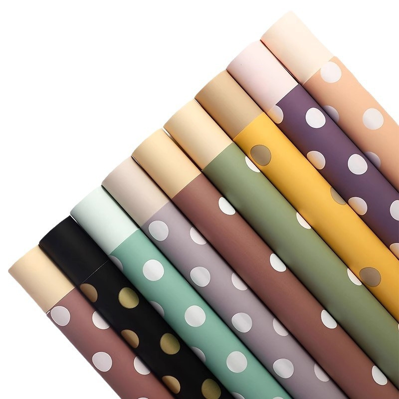 Flower Party Factory Nuevo papel de embalaje de flores de lunares Florería Papel de embalaje de ramo Caja de regalo impermeable Papel de embalaje