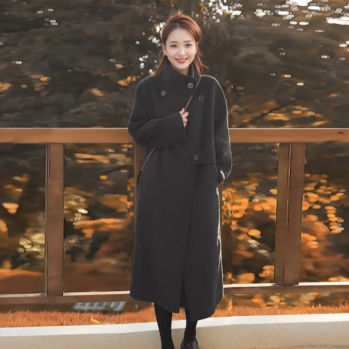 2024 New Autumn and Winter High-End and Super Good-Looking Korean Style Mid-Length Woolen Outwear for Small People to Reduce Age