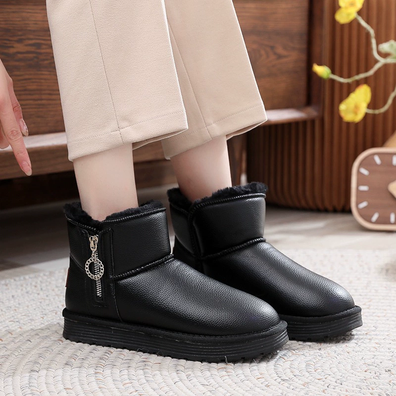 Зимние зимние сапоги женские классические кожаные хлебные ботинки на платформе теплые хлопковые ботинки на молнии студенческие рабочие универсальная хлопковая обувь женская