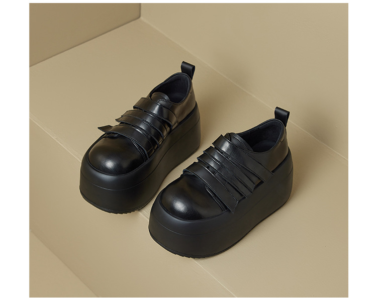 Giày loafer da thật đế xuồng cao 8cm, cổ miệng sâu, khóa Velcro tiện lợi — Màu đen, Màu đỏ chi tiết 22