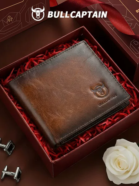 Captain Niu Guangzhou Baiyun Manufacturer Men's Genuine Leather Short Wallet Anti-Theft Swipe Protection Multi-Card Slot First Layer Soft Cowhide Wallet