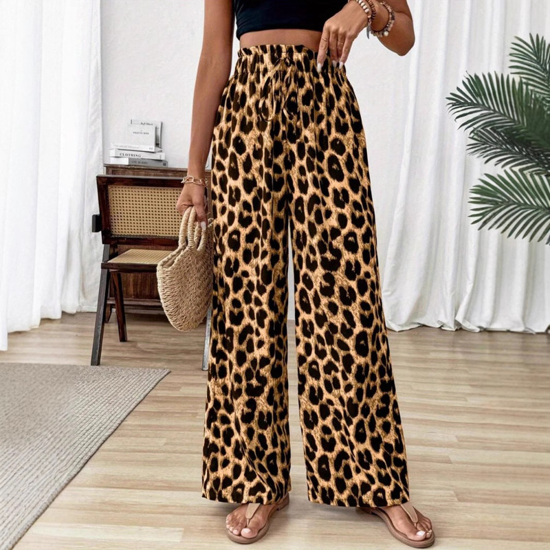 Cross-Border Hot Selling New Amazon High-Waisted Leopard Print Loose Ear-Hem Straight Wide-Leg Pants Women's Pants Cross-Border Hot Selling New Amazon High-Waisted Leopard Print Loose Ear-Hem Straight Wide-Leg Pants Women's Pants