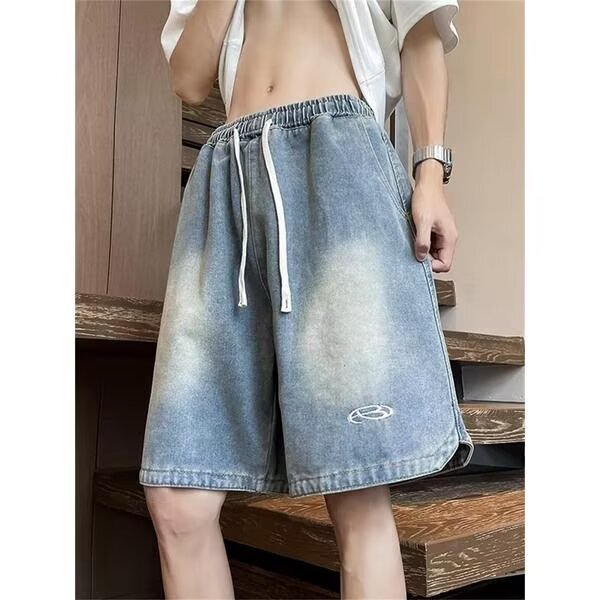 American Retro Blue Denim Shorts for Men 2025 Summer Thin Trendy Brand Loose Design Mid-Length Shorts