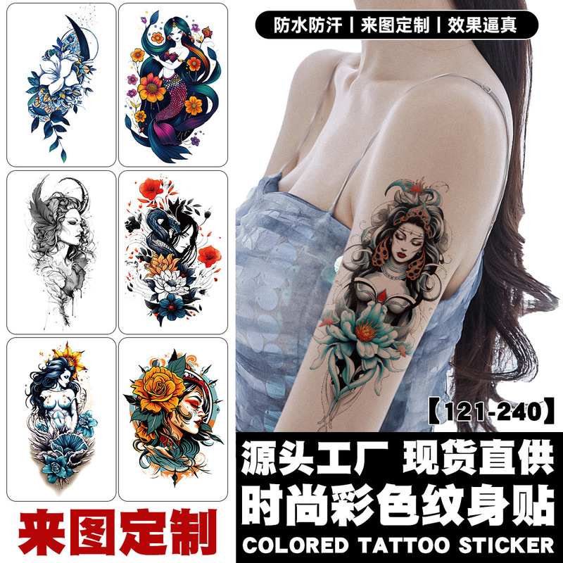 Colorful Black Skull Temporary Tattoo for Men and Women Arm and Neck Tattoo 3D Realistic Fake Tattoo Temporary Waterproof