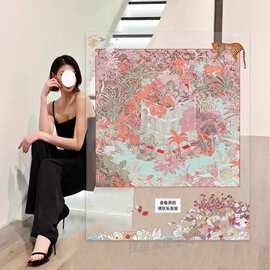 轻奢丝巾装裱挂画法式奶油风客厅沙发背景墙装饰画亚克力玄关摆画