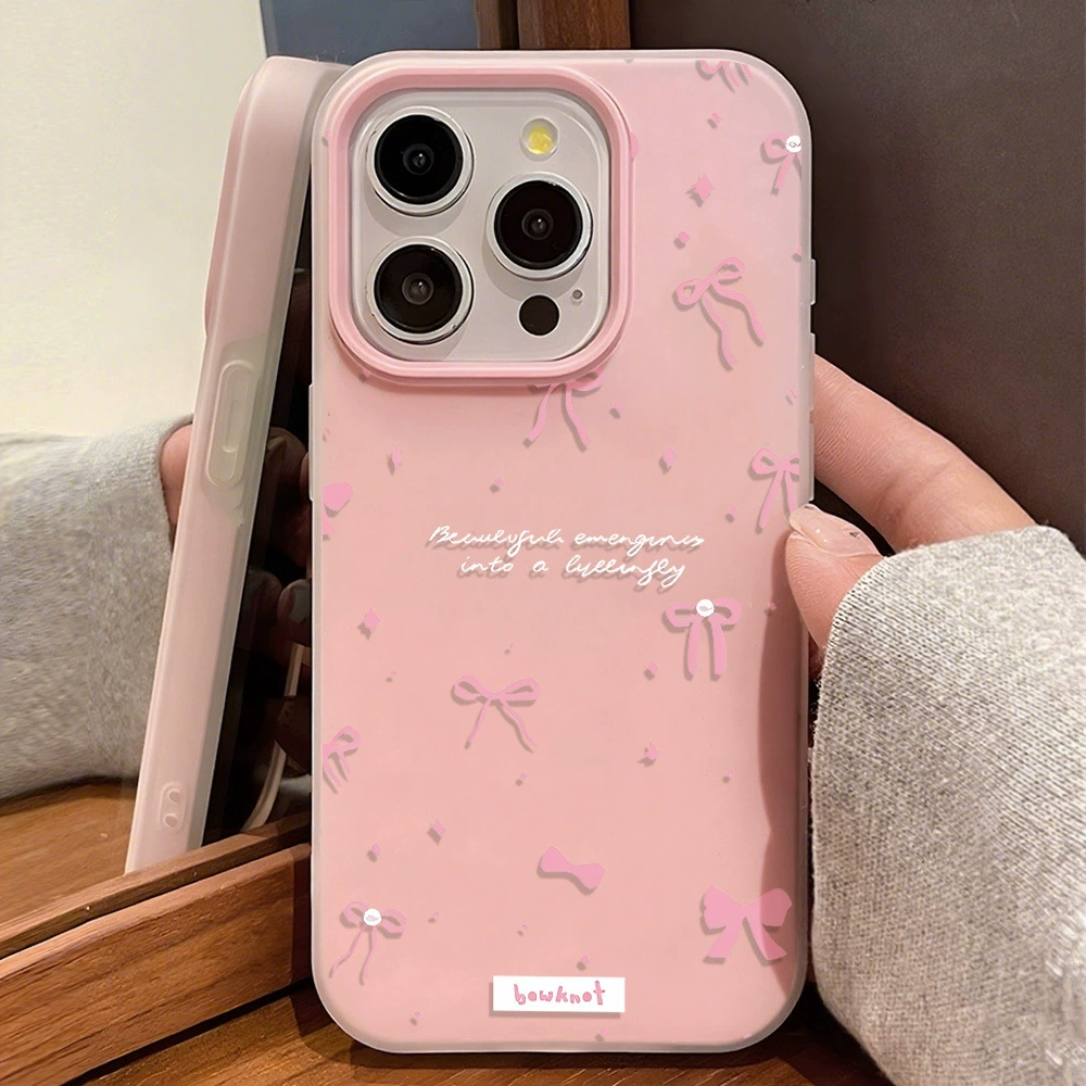 Чехол для iPhone (совместим с 11–17 Pro Max) фуксия с бантиком, мягкая защитная накладка