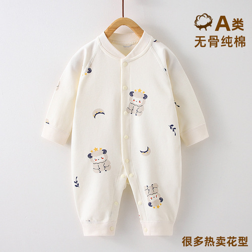 Baby jumpsuit, spring and summer baby clothes, baby type A pure cotton bag, children's boneless long-sleeved crawl suit