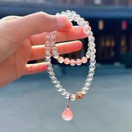 好运莲莲~新中式寺庙同款白水晶双圈手串配西瓜晶莲蓬送闺蜜礼品