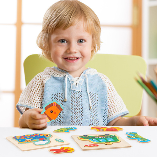 Children's three-dimensional small puzzle baby enlightenment early education animal cognitive puzzle floor push stall small toys wholesale