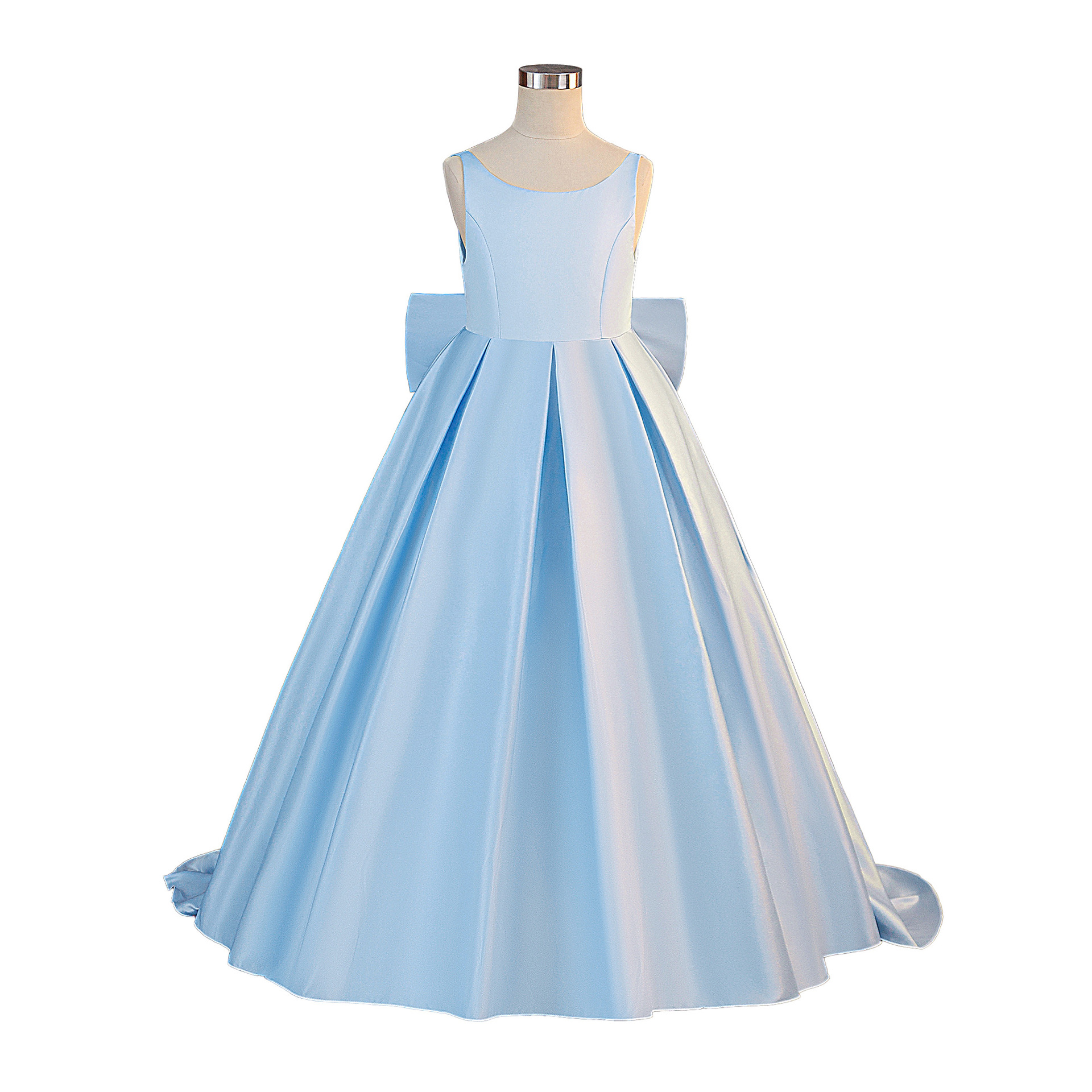 Niñas europeas y americanas trailing vestido de gran tamaño, satin, gran arco, vestido de princesa, vestido de fiesta para niños.