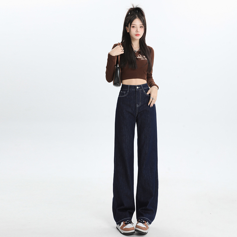 Dark Blue Straight-Leg Jeans for Women, 2026 Autumn and Winter New Style, Narrow Fit, Loose High-Waisted, Slimming, Petite Wide-Leg Pants, Trendy