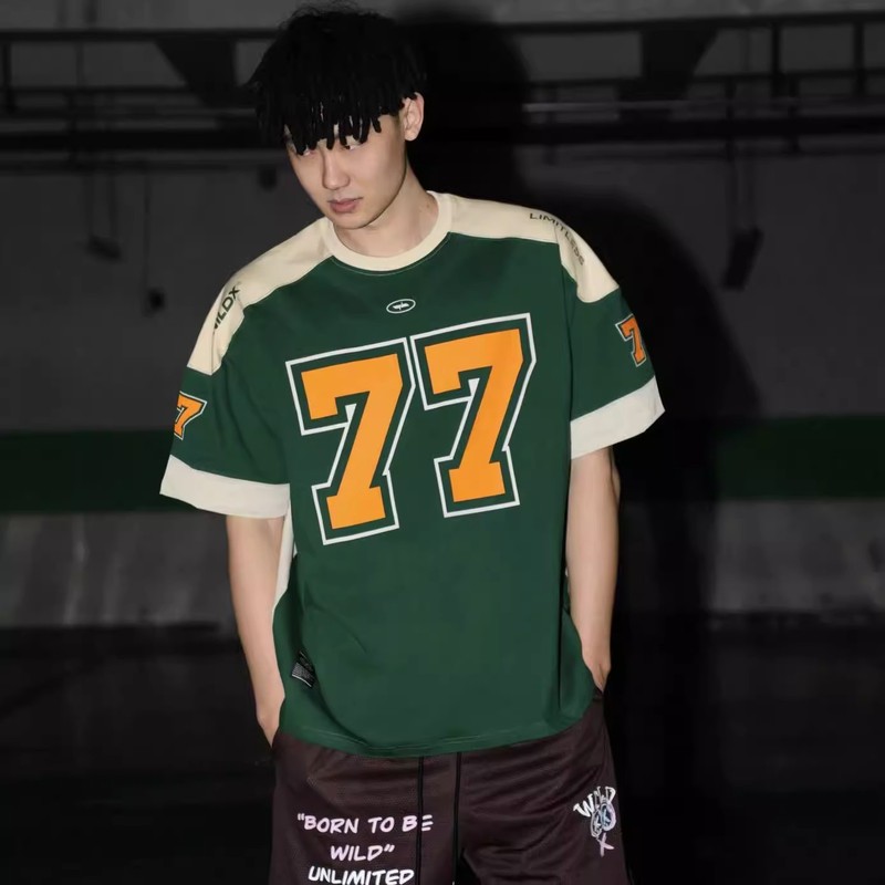 77 Ice Hockey Short-sleeved European and American Style Fashionable Personalized Olive Balls Basketball Hip Hop Jersey T-shirt Sports High Street Leisure