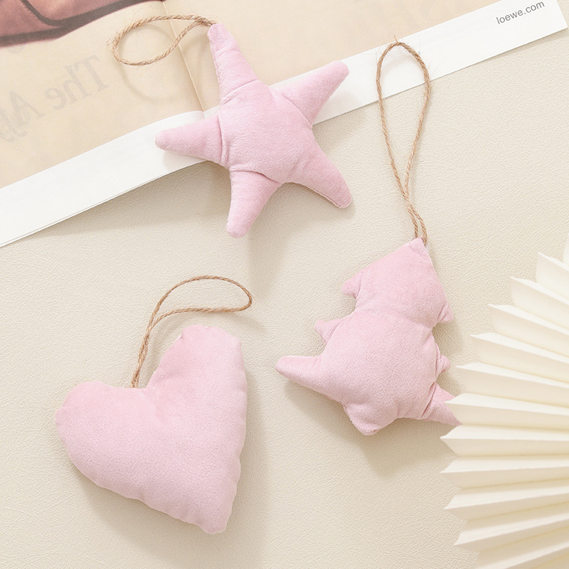 Colgante de árbol de Navidad de madera coreano rosa rojo oscuro peluche con colgante DIY material paquete decoración de Navidad