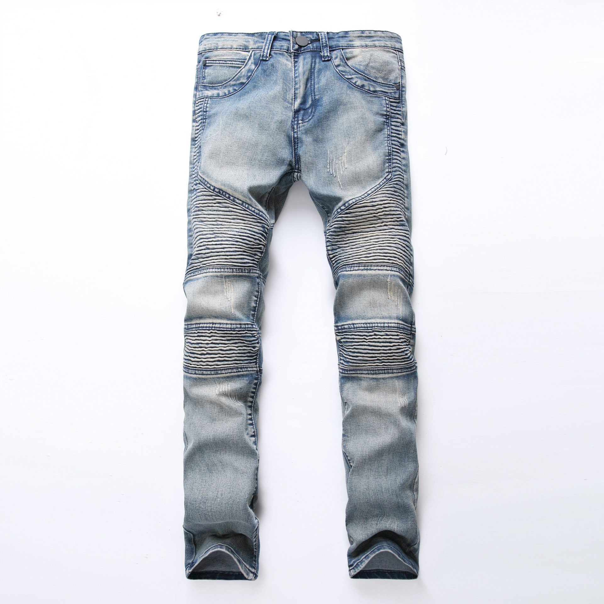 Men's jeans with personalized trendy folds, slim fit and elastic fit, men's fashionable pants_voghion.com