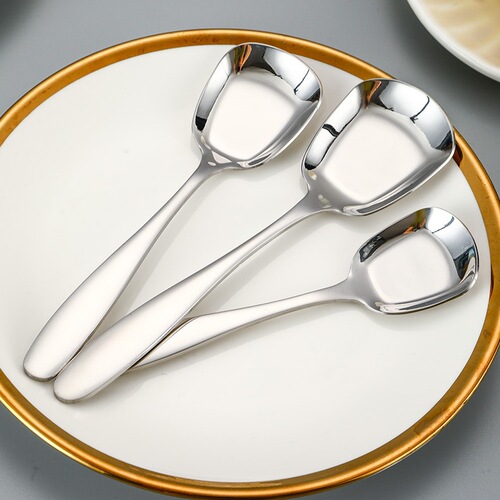 Spoon 304 stainless steel flat bottom spoon thickened square head spoon household eating spoon ice cream spoon Chinese spoon tableware