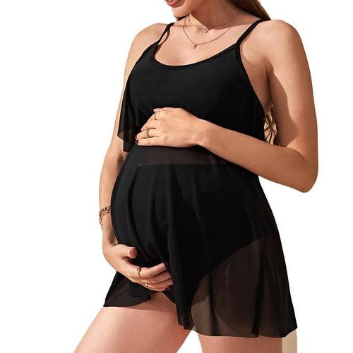Summer 2025 European and American Solid Color Loose Pregnant Women's Separate Swimsuit Set for Beach with Straps