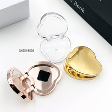 心形透明粉饼盒金色腮红盒可带镜子单色眼影盘DIY高光盘遮瑕空盘
