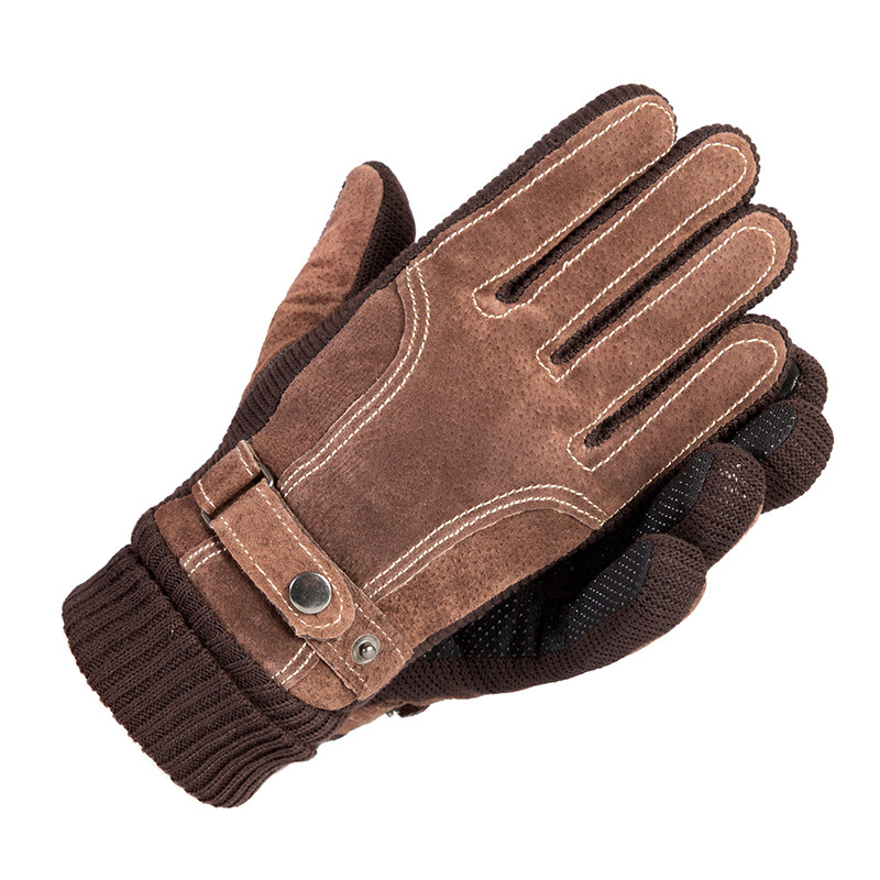 Guantes térmicos para hombres y mujeres de piel de cerdo acanalada engrosada cálido dedo completo guantes de pantalla táctil ciclismo deportes guantes de otoño e invierno