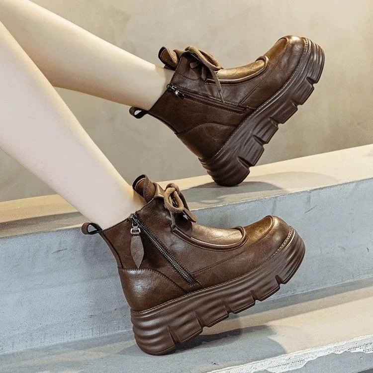 Толстая подошва увеличила короткие сапоги женщины 2024 новый британский стиль осень и зима