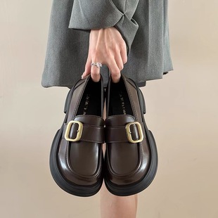 2025 Spring and Autumn British Style Thick-Soled Small Leather Shoes Women's New Retro Loafers Women's Slip-On Jk Uniform Shoes Women