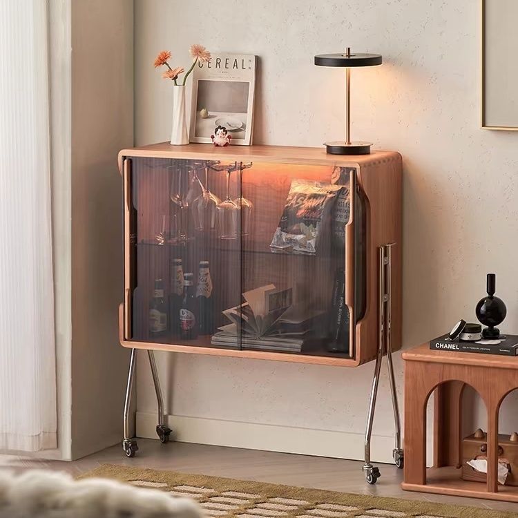 Mid-Retro Living Room Movable Glass Wine Cabinet Sofa Display Dining Side Wall Storage Entrance Storage Shelf