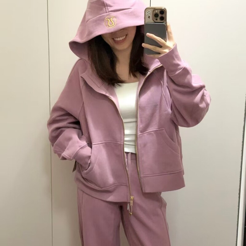 Cross-border branded LULU women's two-piece set: hooded cardigan, loose-fit jacket, sweatshirt, sweatpants, sports casual yoga wear