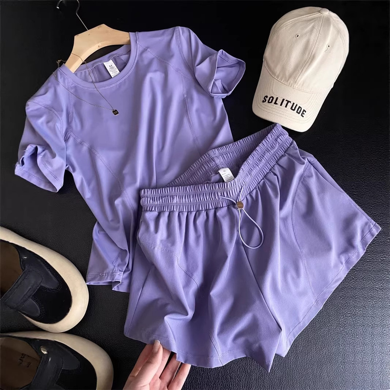 L* Series of Fashionable and Simple Quick-Drying Sports Yoga Clothes, Elastic Slim-Fitting Short-Sleeved Shorts, Two-Color Suit for Women, Summer Two-Piece Set L* Series of Fashionable and Simple Quick-Drying Sports Yoga Clothes, Elastic Slim-Fitting Short-Sleeved Shorts, Two-Color Suit for Women, Summer Two-Piece Set