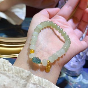 New Chinese-style Gradient Hetian Jade Abacus Beads Bracelet Women Jade Leaves Inlaid Accessories Bracelet Gift