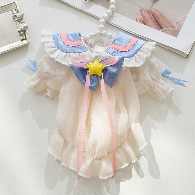 La primavera y el verano perro se convierte en hermosa chica estrella falda de encaje princesa estilo gato malla de dos patas ropa de perro mascota