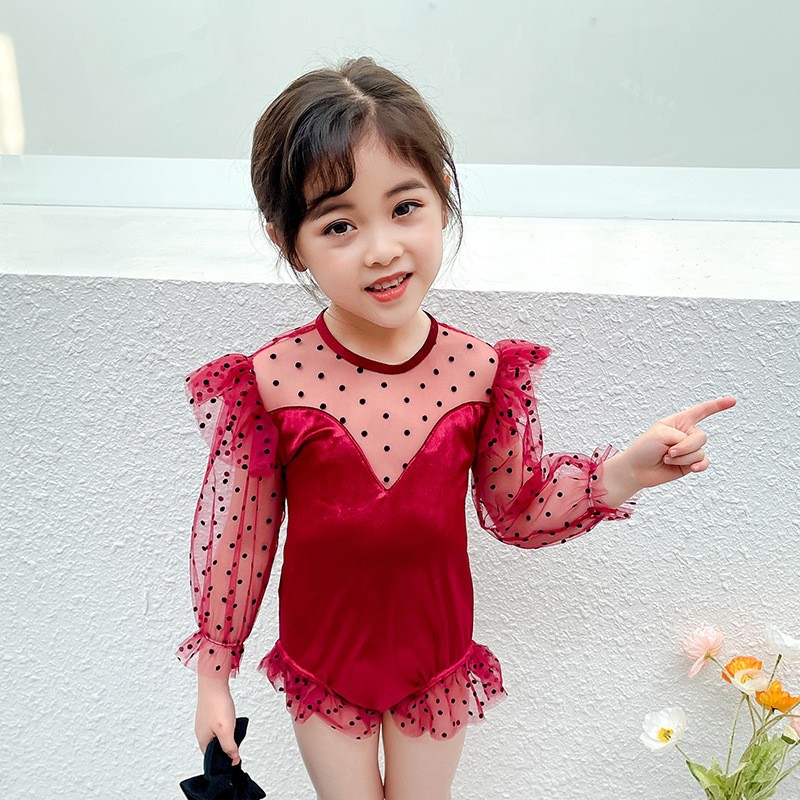 Traje de baño para niñas de una pieza 2023 nuevo traje de baño de estilo occidental para niños Estilo coreano para niños en línea Traje de baño para niñas de moda roja