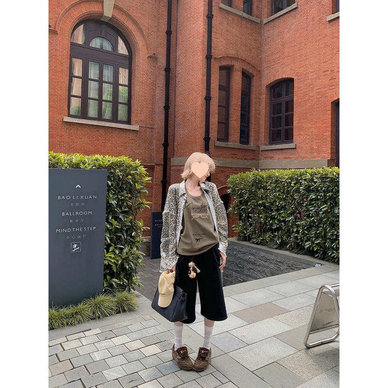 欧阳大口袋七分裤女秋季宽松运动短裤直筒阔腿裤美式复古裤子|undefined