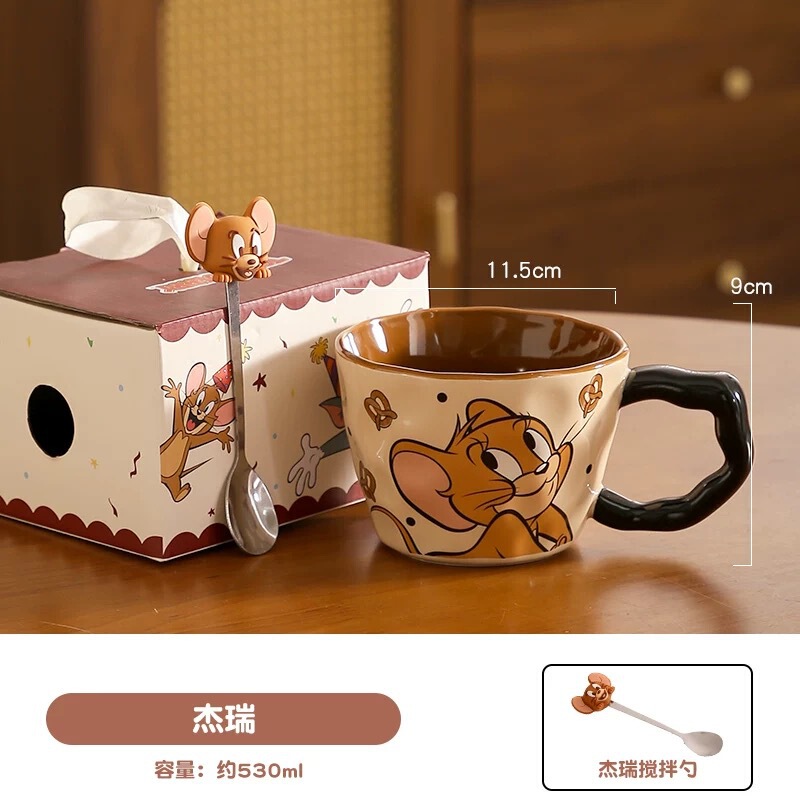 猫和老鼠马克杯大容量可爱陶瓷杯带勺学生早餐牛奶杯生日礼物礼品|undefined