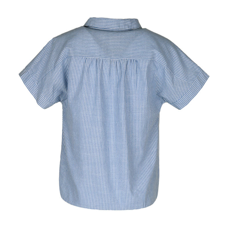 Camicia button-down con risvolto a maniche corte a righe_voghion.com
