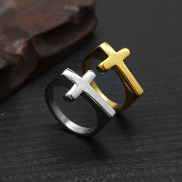 Cross-border European and American Fashion Personality Casting Cross Men's Titanium Steel Ring Punk Hip Hop Stainless Steel Ring