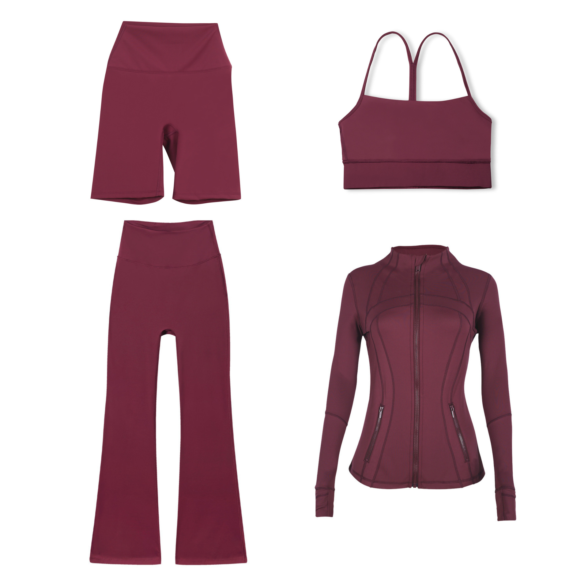 Dameskleding Slim Fit Sportjasje Vest 5 6 Flared Broek Vierdelige Set Elastisch Sportjasje Actieve Sets_voghion.com