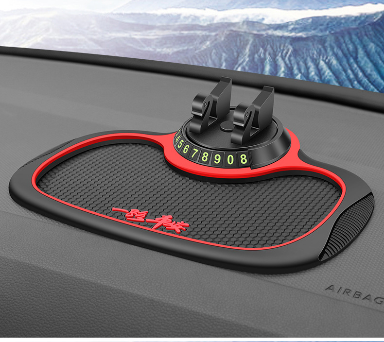 Car Dashboard Hidden Rotating Anti-Slip Mat Mobile Phone Holder Temporary Parking Number Plate In-Car Storage