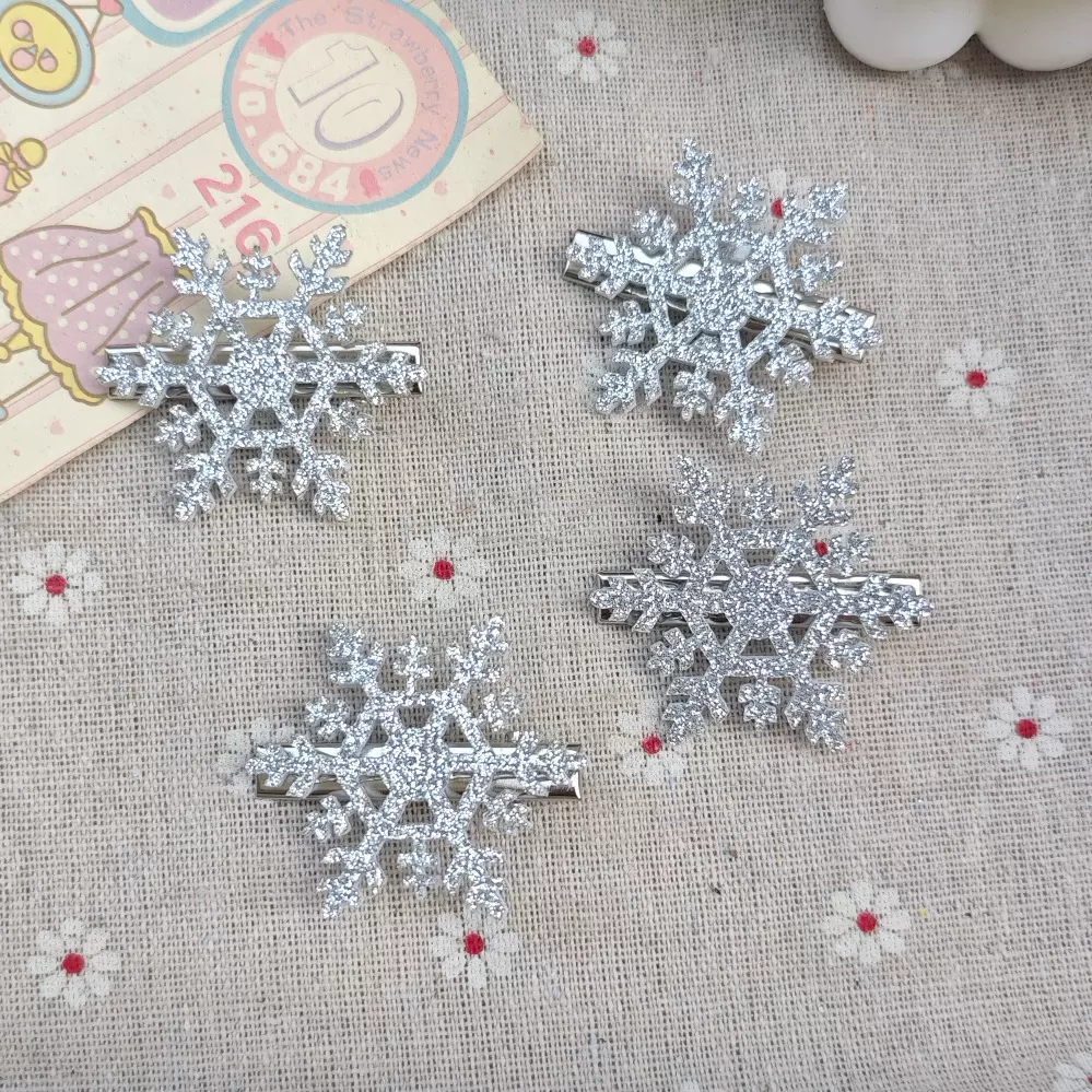 银色雪花发夹女冬季侧边刘海夹秋冬发卡高级感新年鸭嘴夹夹子头饰