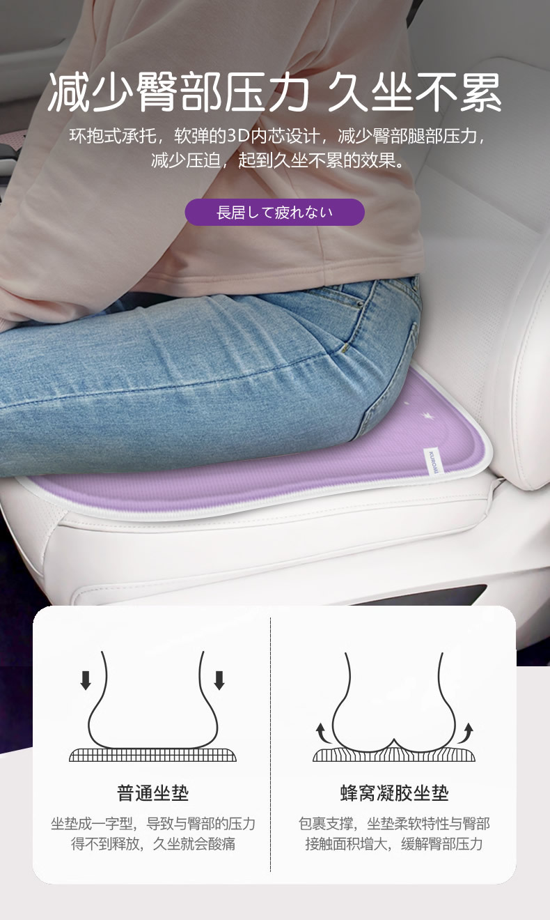 Kuromi Car Seat Cushion Summer Cooling Cushion Breathable Honeycomb Gel Silicone Goddess Single Driver Cooling Seat Cushion