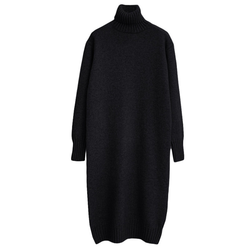 24 invierno Puyuan suéter suelto engrosado de cuello alto en la falda inferior larga camisa de punto de rodilla