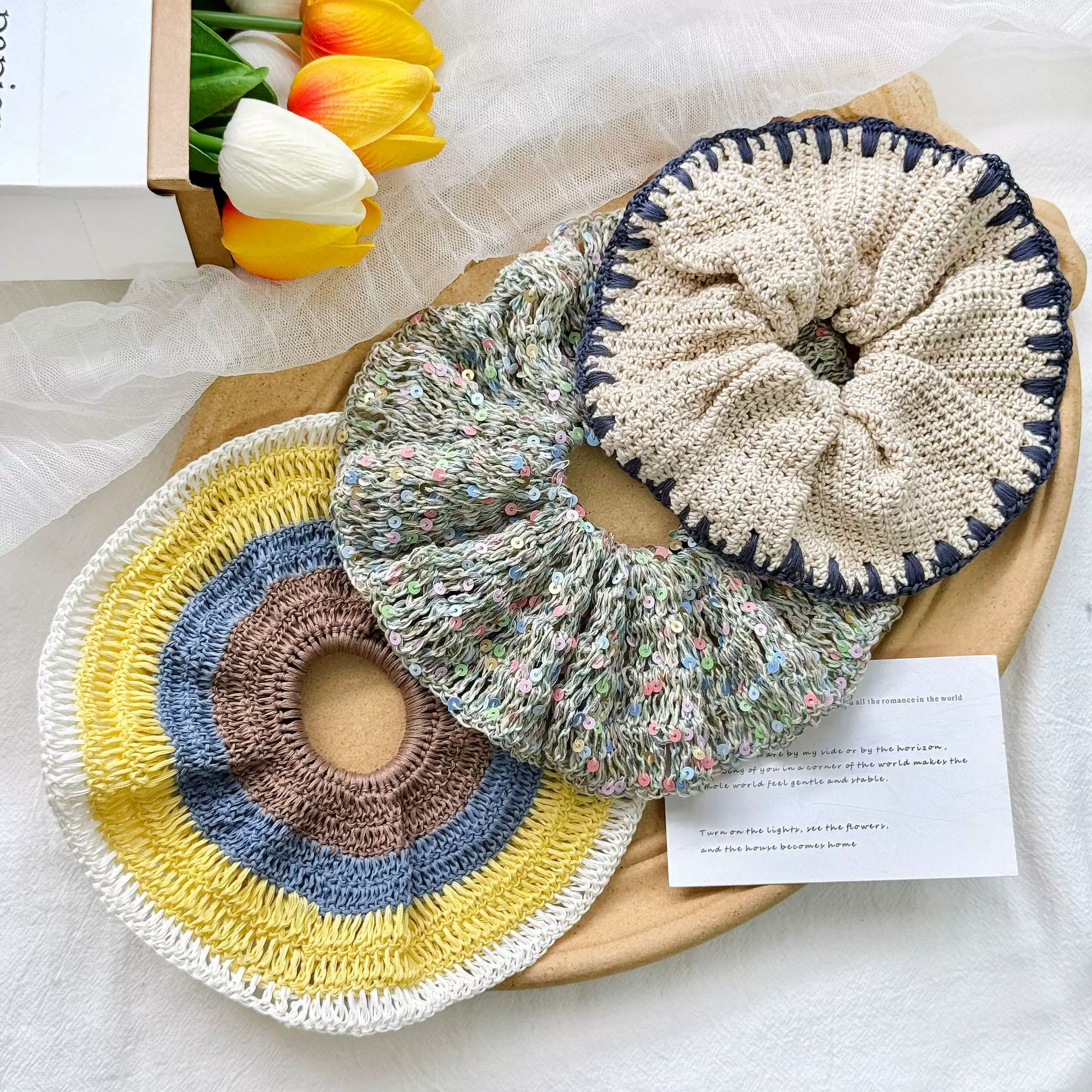 韩系撞色钩针裙摆发圈手工重工高级感马尾发圈丸子头发饰百搭秋冬