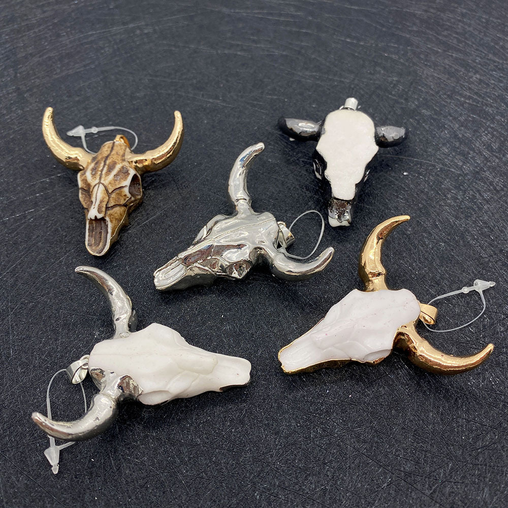 Acrylic, natural stone Material 1 Piece Acrylic Natural Stone Acrylic Natural Stone Cattle Pendant DIY Jewelry Accessories Charms