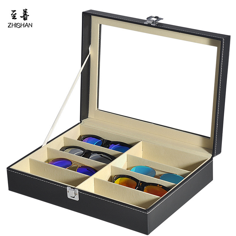 Cross-Border Glasses Case with Deep Flip Cover, Transparent Drawer, Sunglasses Case, Pu Leather Sunglasses Storage Box