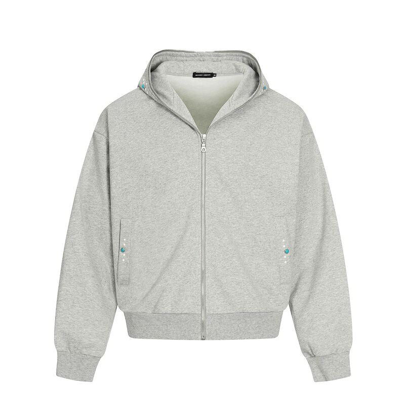 0267 American Retro Trendy Unisex Turquoise Design Solid Color Men's Zip-Up Short Wide Hooded Sweatshirt