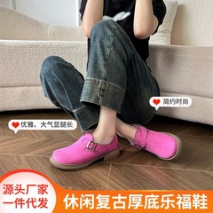 复古厚底勃肯鞋女一脚蹬乐福鞋厚底增高休闲小单鞋豆豆鞋女复古
