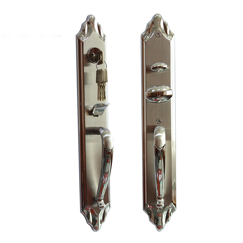 Cerradura de doble puerta estilo europeo, juego de cerraduras de puerta antirrobo de acero inoxidable para puerta de entrada de casa con cerradura mecánica de manija de puerta con botón pulsador