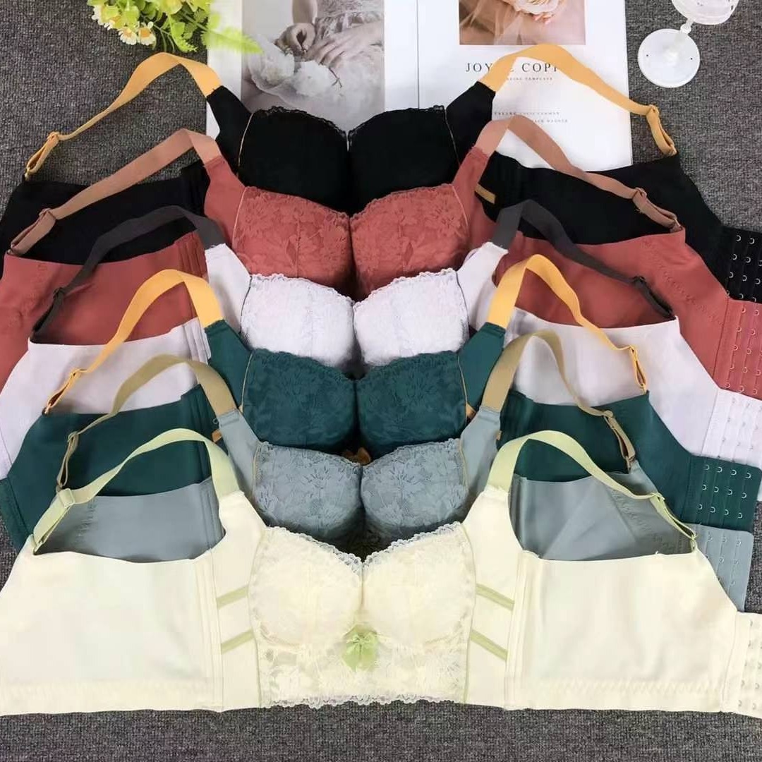 Nuevo sujetador de alta calidad de moda de encaje jacquard transpirable y cómodo ajuste lateral de pecho de botón múltiple ropa interior mujer